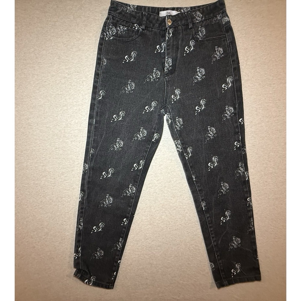 Adika Woman's Y2K Dragon Pattern Black Jeans Size M